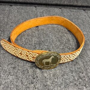 Elegant Brown Patterned Belt with Horse Buckle